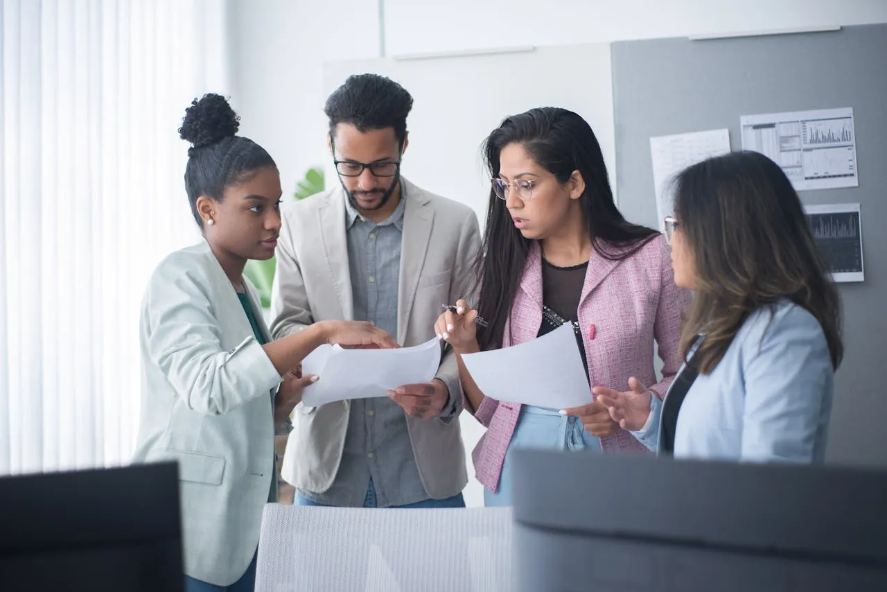 Healthcare professionals in collaborative discussion